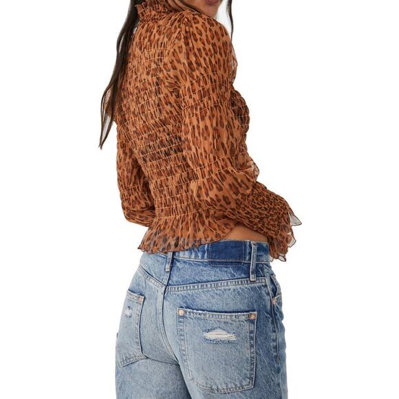 NWT! Free People Hello There Animal Print Smocked Crop Top - Size Small - Picture 2 of 9
